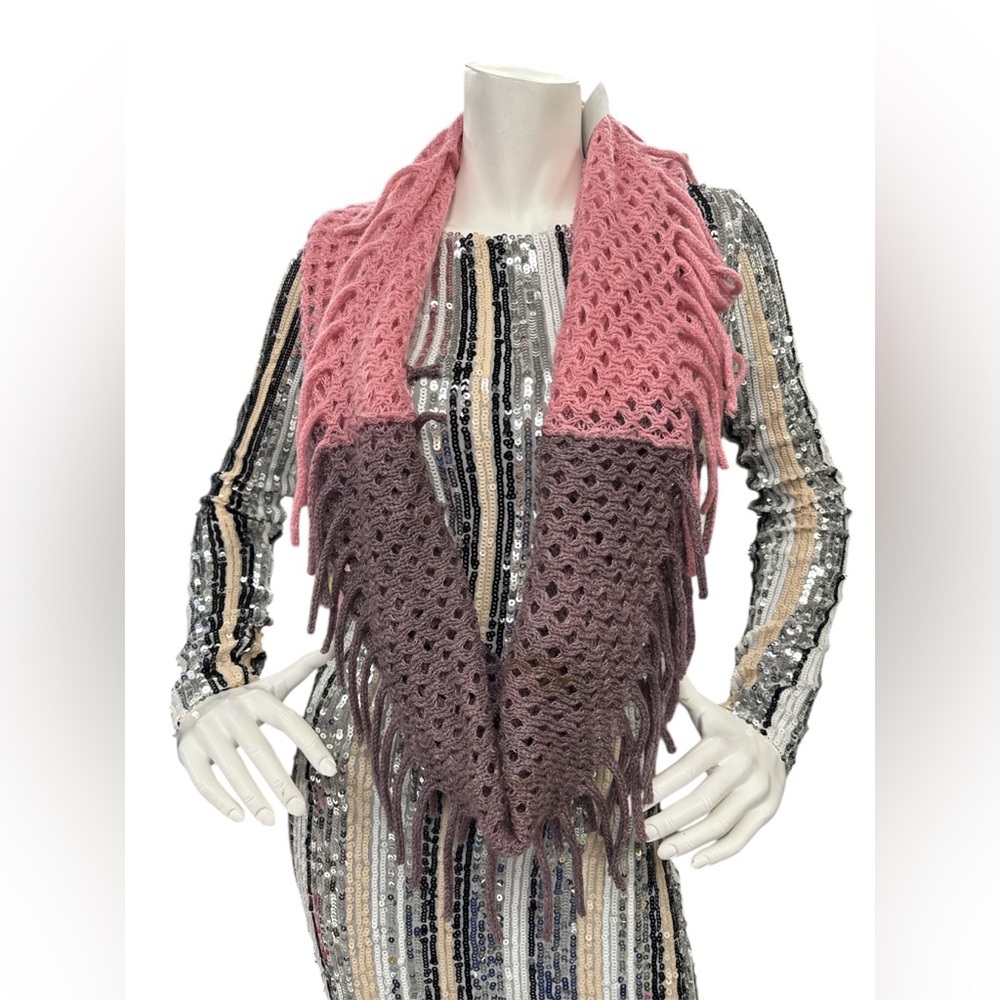 Pink and Purple Knit Fringe Scarf Size O/S